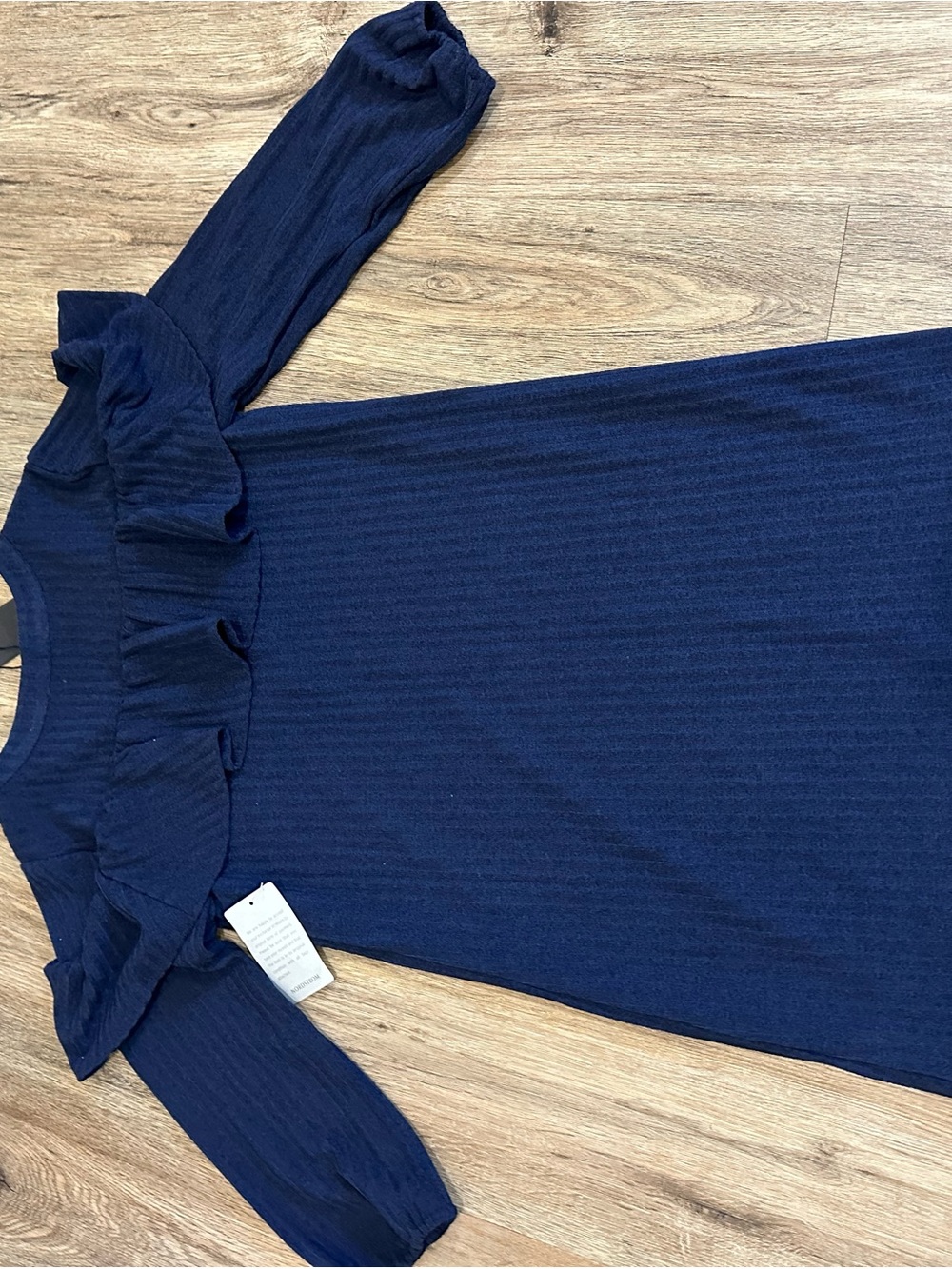 19 Cooper Navy Ribbed Ruffle-Yoke Tunic Top - Picture 2 of 3